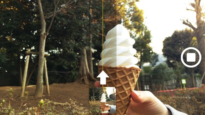 ②クリームの部分に差し掛かったら、ソフトクリームを持っている人がスマホの動きと同じ方向にゆっくり動きます。
