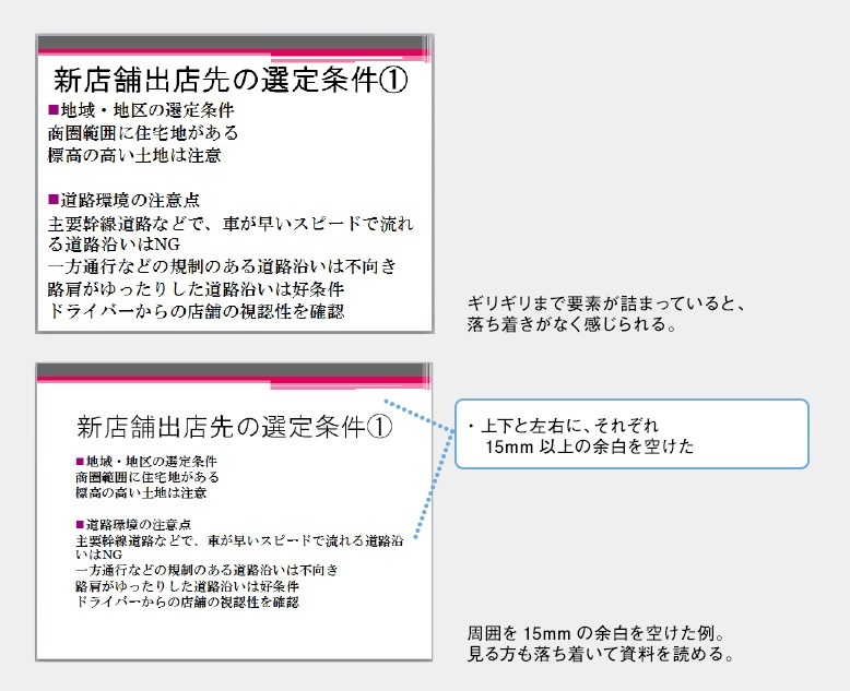 余白を取ることで、見やすい資料が作れる。